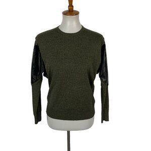 YAL New York Sweater Small‎ Green Faux Leather Pullover Edgy Streetwear